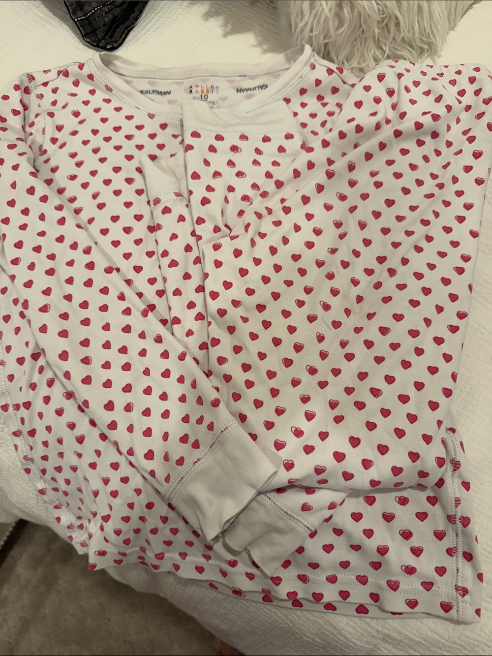 Roller Rabbit Size 10 Kids White Pajama Set with Pink Heart Print